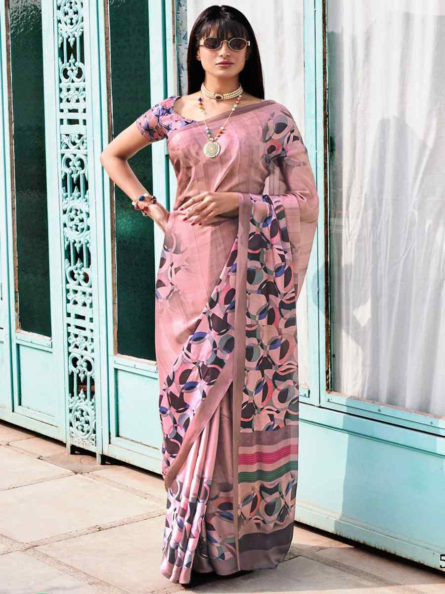 Purple Crepe Soft Silk Printed Festival Casual Contemporary Saree