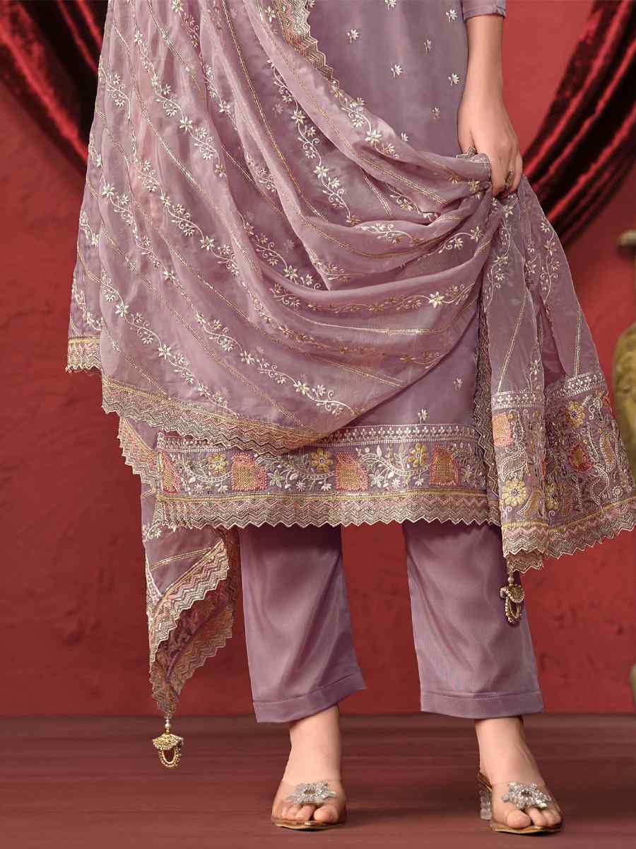 Purple Crystal Organza Embroidered Festival Wedding Pant Salwar Kameez