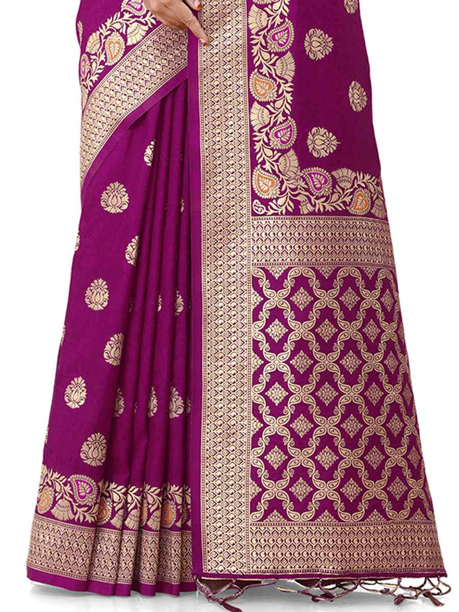 Purple Dola Silk Handwoven Wedding Festival Heavy Border Saree