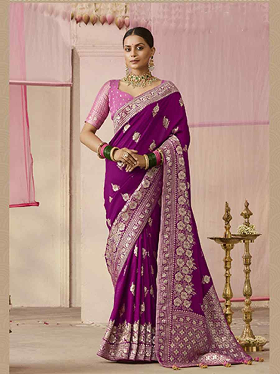 Purple Dola Viscose Silk Handwoven Festival Wedding Heavy Border Saree