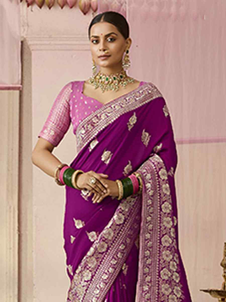 Purple Dola Viscose Silk Handwoven Festival Wedding Heavy Border Saree