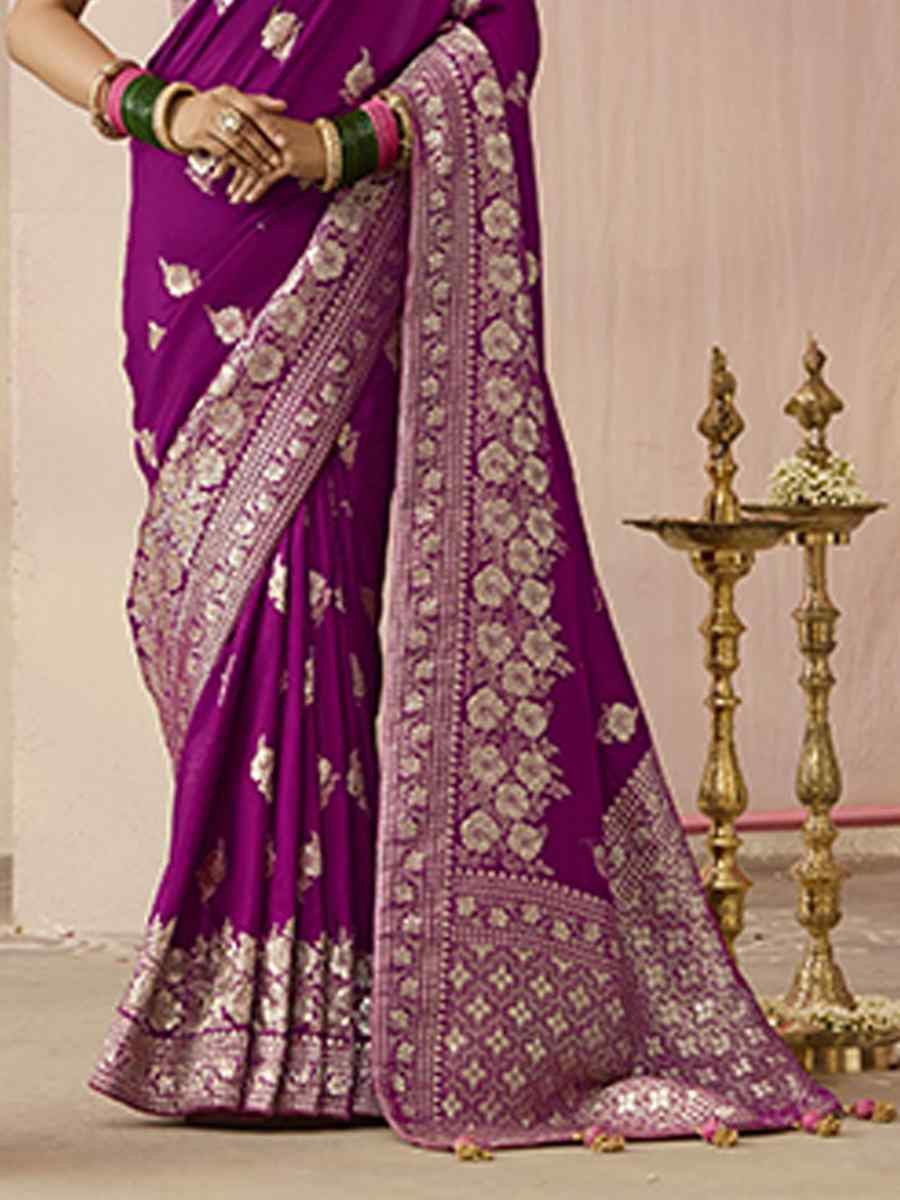 Purple Dola Viscose Silk Handwoven Festival Wedding Heavy Border Saree