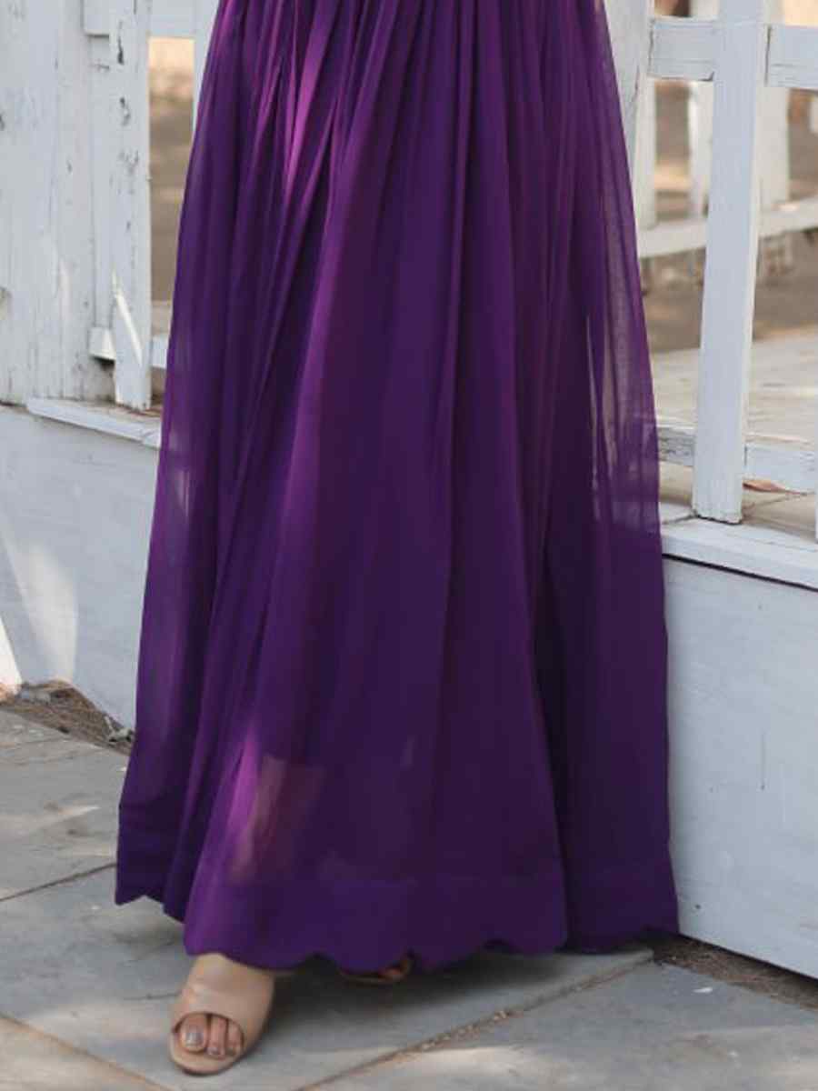 Purple Faux Blooming Embroidered Festival Casual Gown