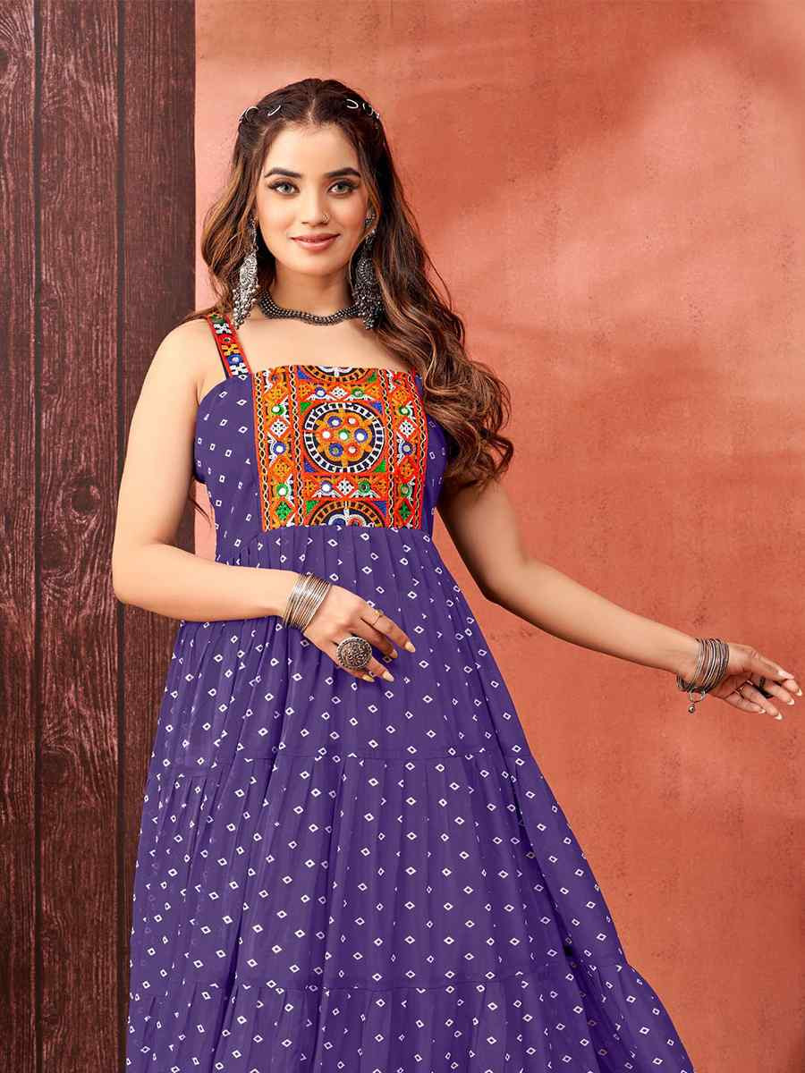 Purple Faux Blooming Georgette Printed Festival Casual Gown