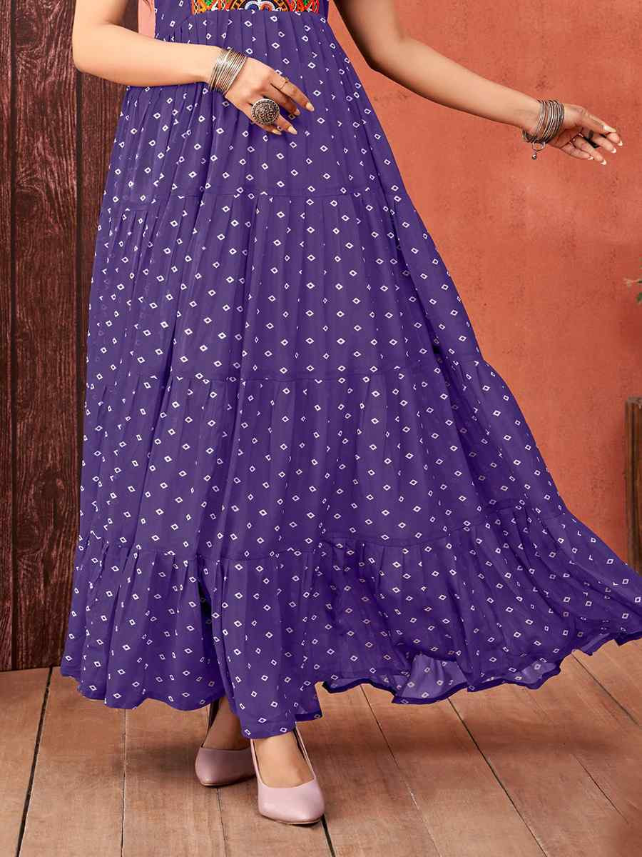 Purple Faux Blooming Georgette Printed Festival Casual Gown