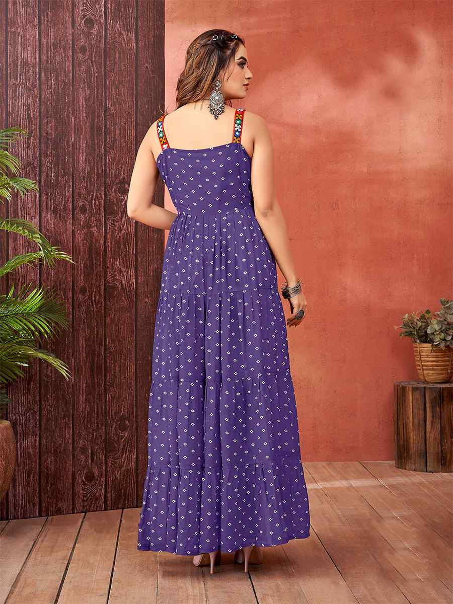 Purple Faux Blooming Georgette Printed Festival Casual Gown