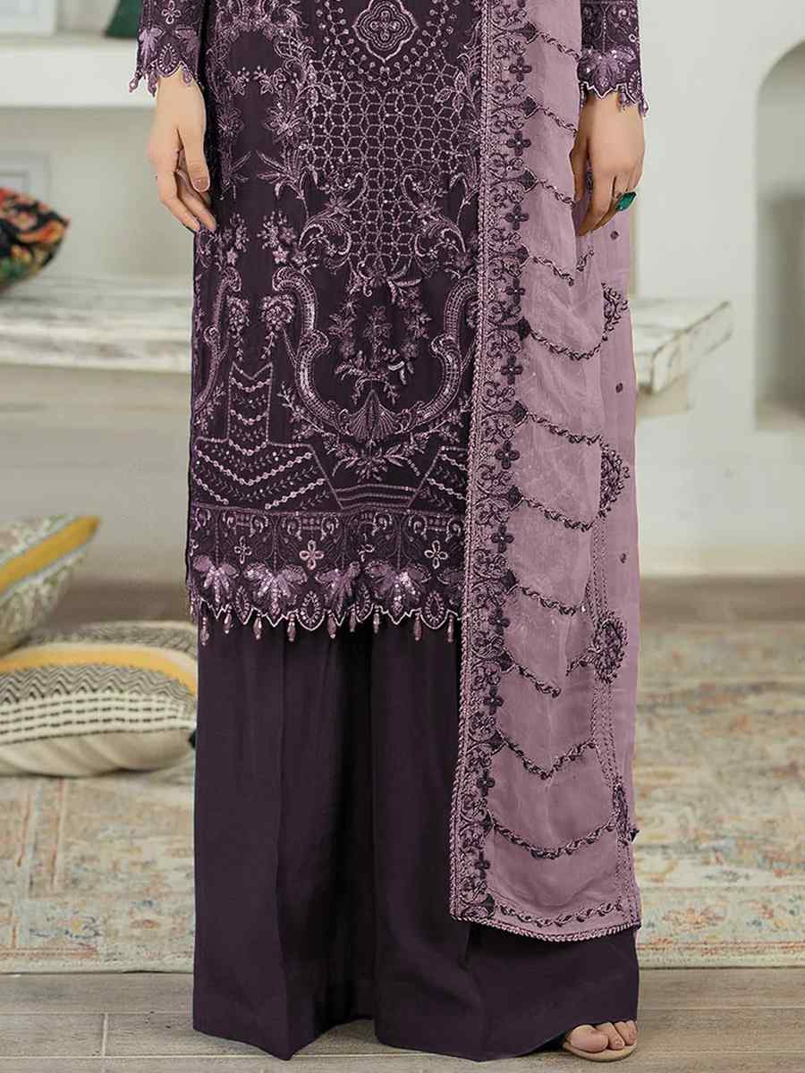 Purple Faux Georgette Embroidered Festival Casual Palazzo Pant Salwar Kameez