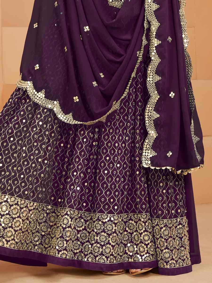 Purple Faux Georgette Embroidered Wedding Festival Anarkali Salwar Kameez