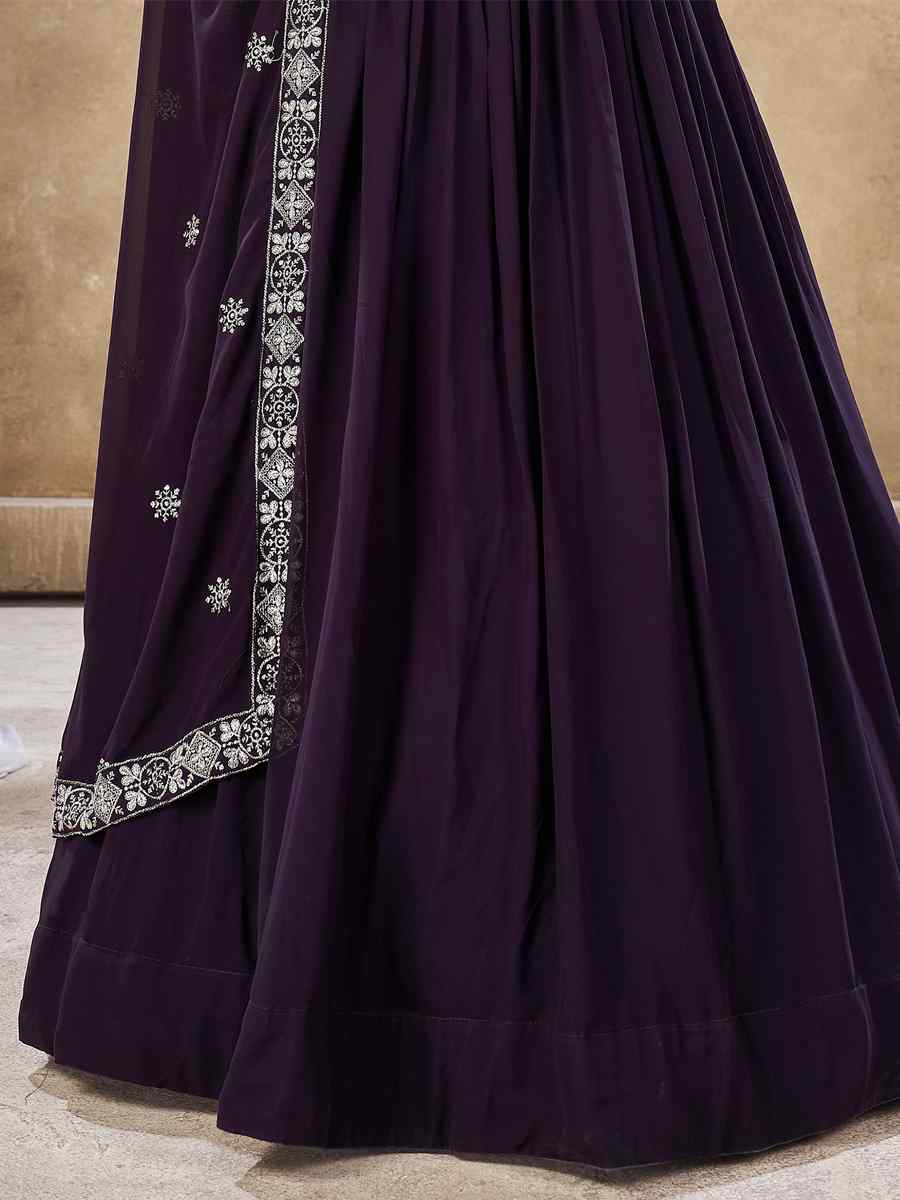 Purple Faux Georgette Embroidery Reception Party Wear Heavy Border Lehenga Choli