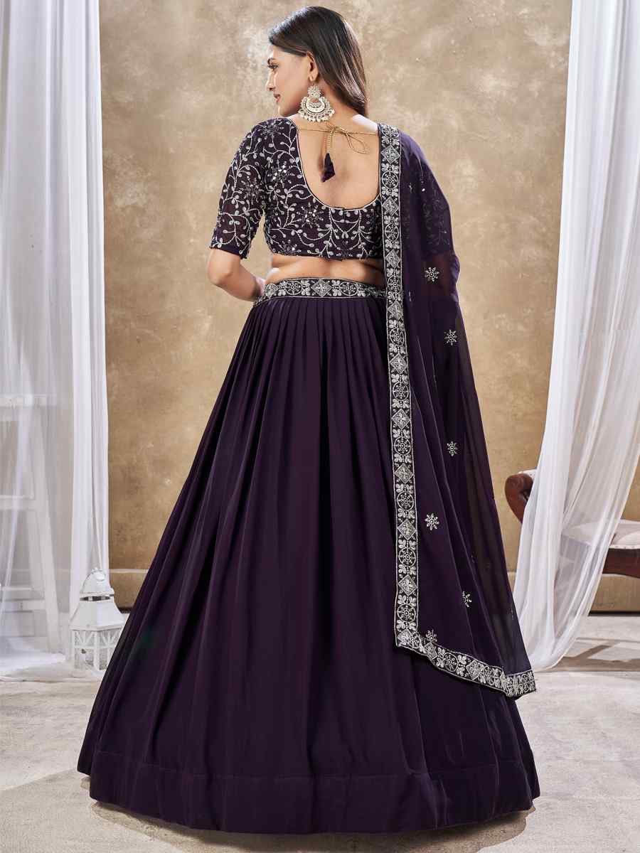 Purple Faux Georgette Embroidery Reception Party Wear Heavy Border Lehenga Choli