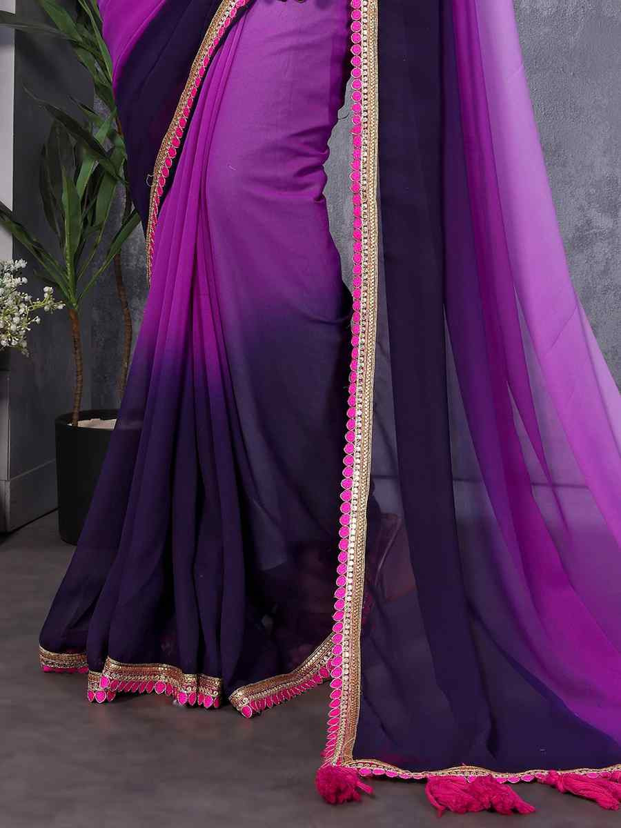 Purple Faux Georgette Printed Casual Festival Classic Style Saree