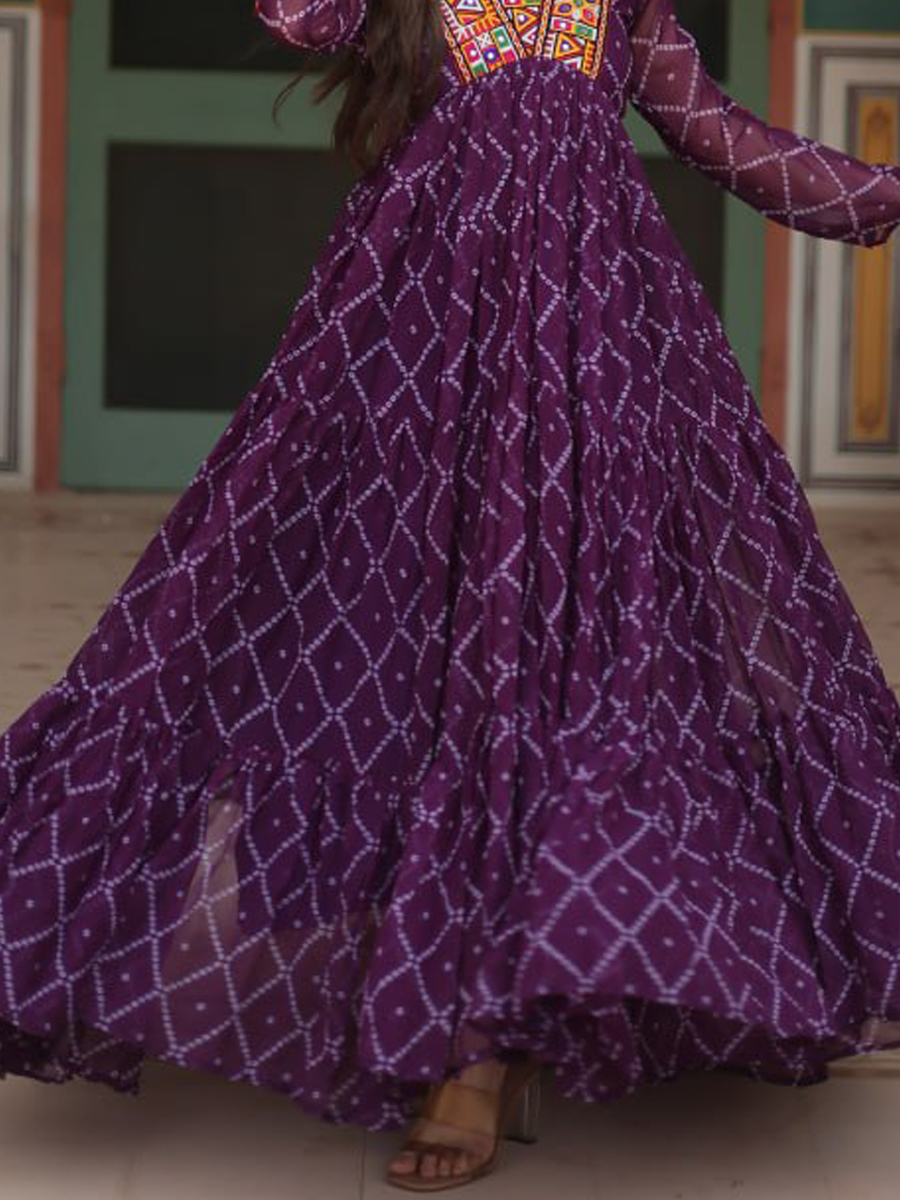 Purple Faux Georgette Printed Festival Casual Gown