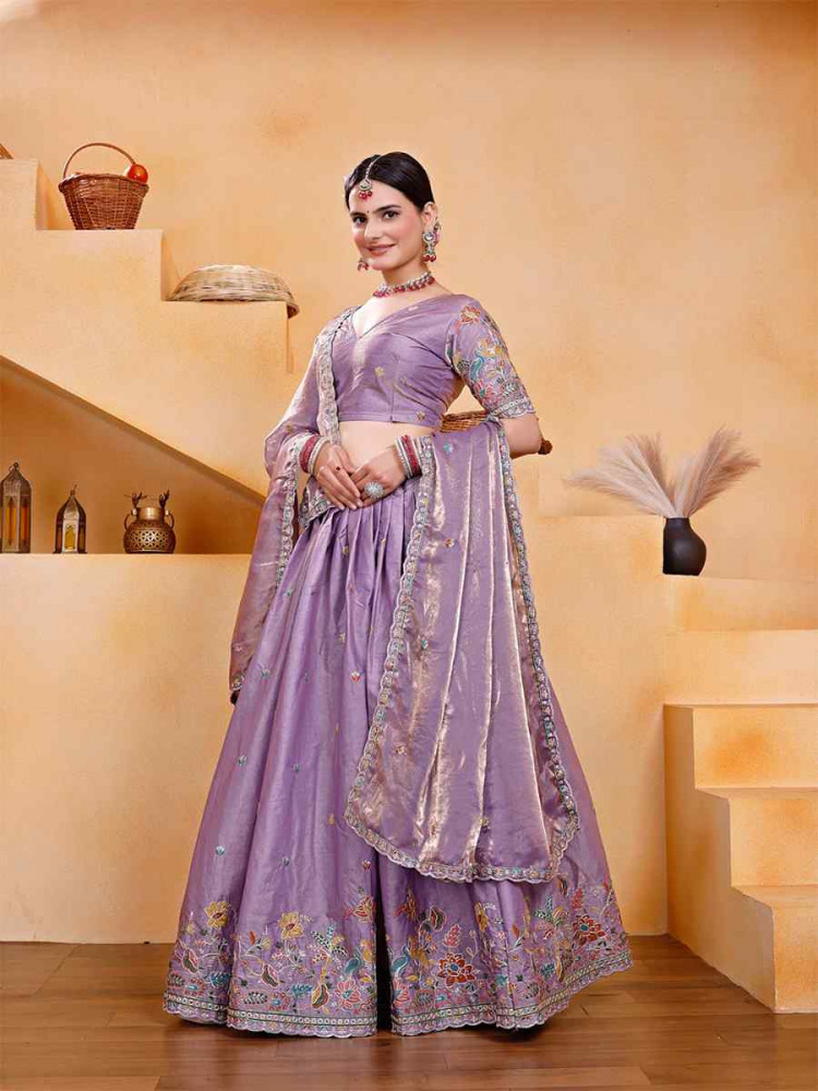 Purple Fendy Silk Embroidered Reception Wedding Bridal Lehenga Choli