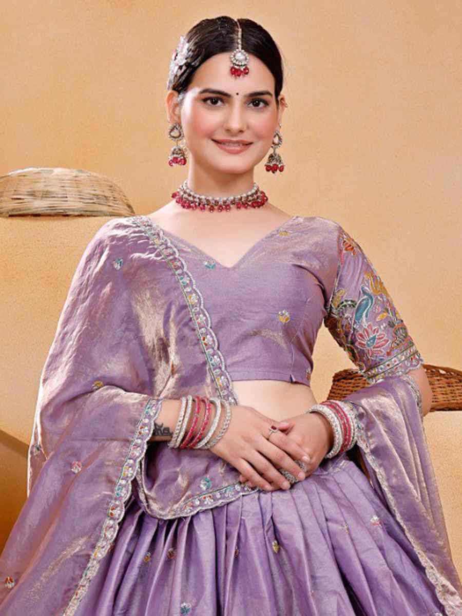 Purple Fendy Silk Embroidered Reception Wedding Bridal Lehenga Choli