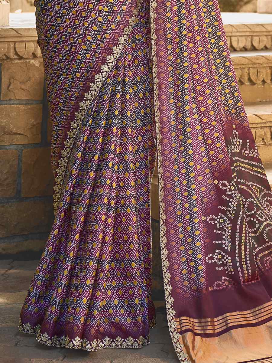 Purple Gajji Silk Handwoven Festival Casual Heavy Border Saree