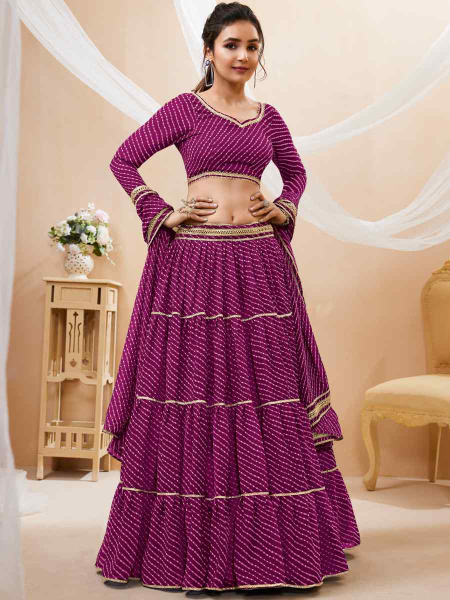 Purple Georgette Embroidered Bridesmaid Wedding Heavy Border Lehenga Choli