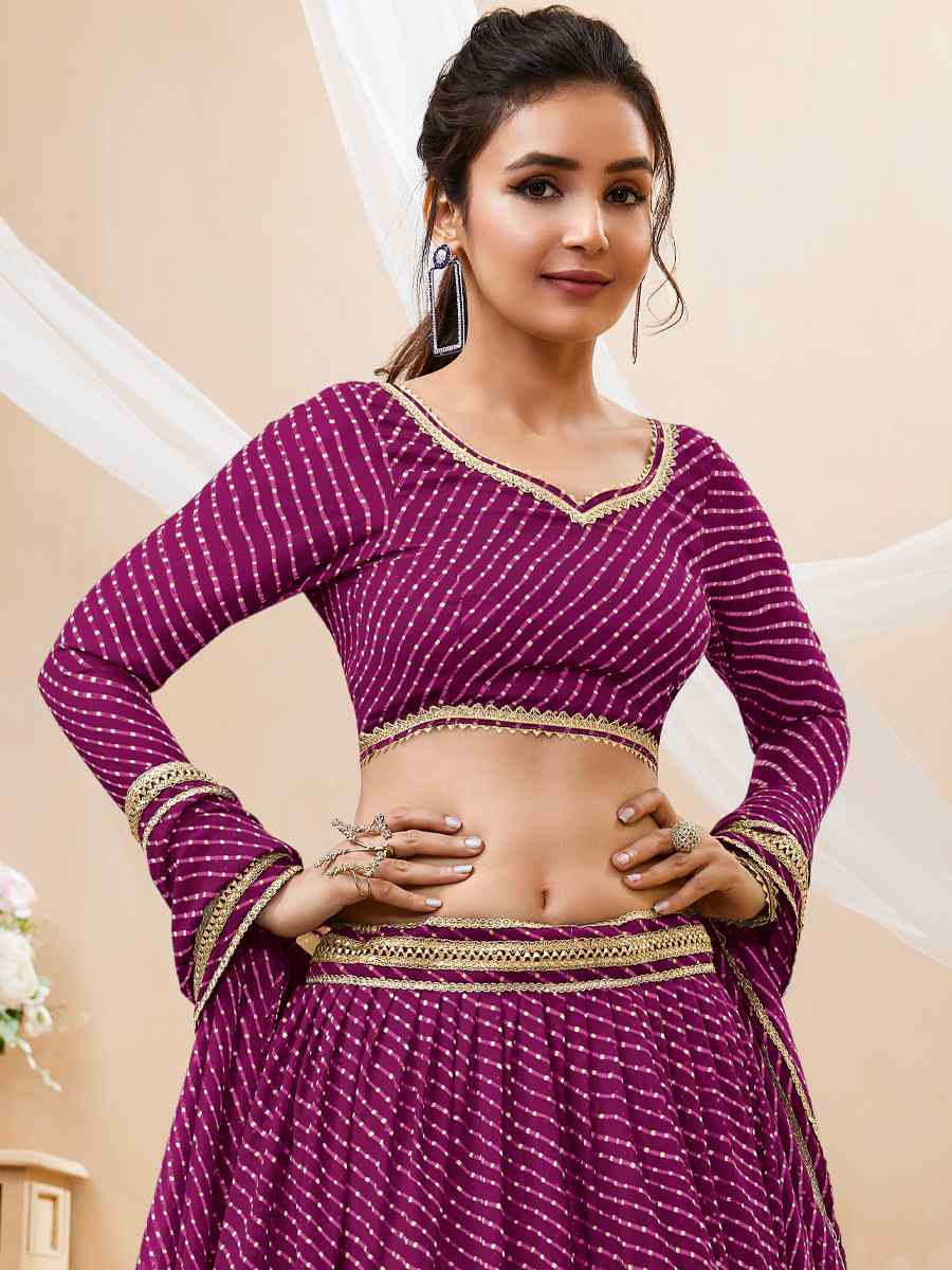 Purple Georgette Embroidered Bridesmaid Wedding Heavy Border Lehenga Choli