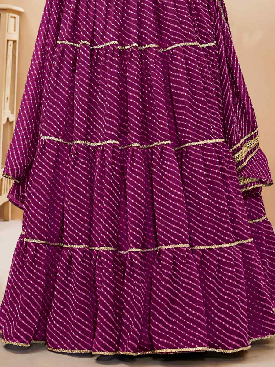 Purple Georgette Embroidered Bridesmaid Wedding Heavy Border Lehenga Choli