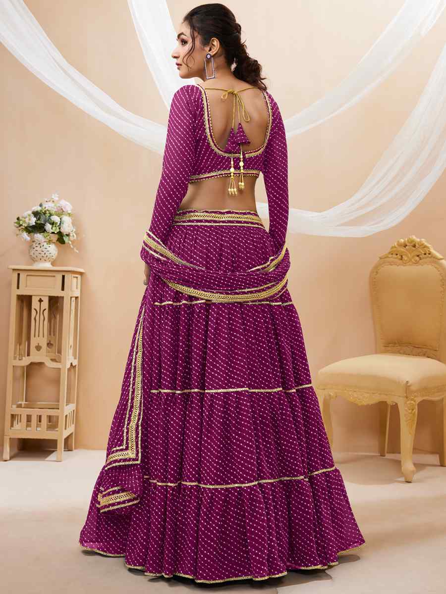 Purple Georgette Embroidered Bridesmaid Wedding Heavy Border Lehenga Choli