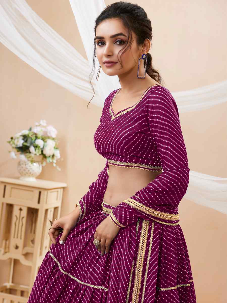 Purple Georgette Embroidered Bridesmaid Wedding Heavy Border Lehenga Choli