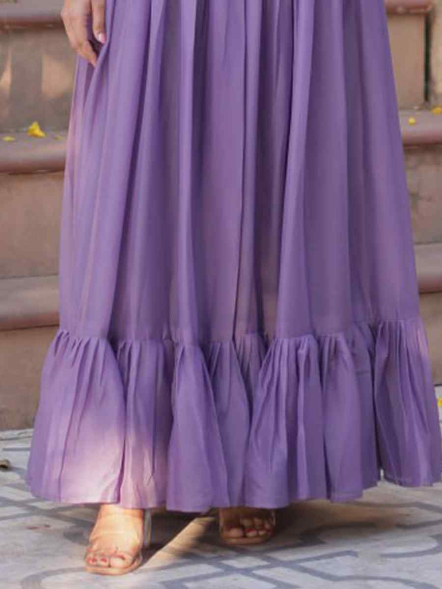 Purple Georgette Embroidered Festival Casual Gown