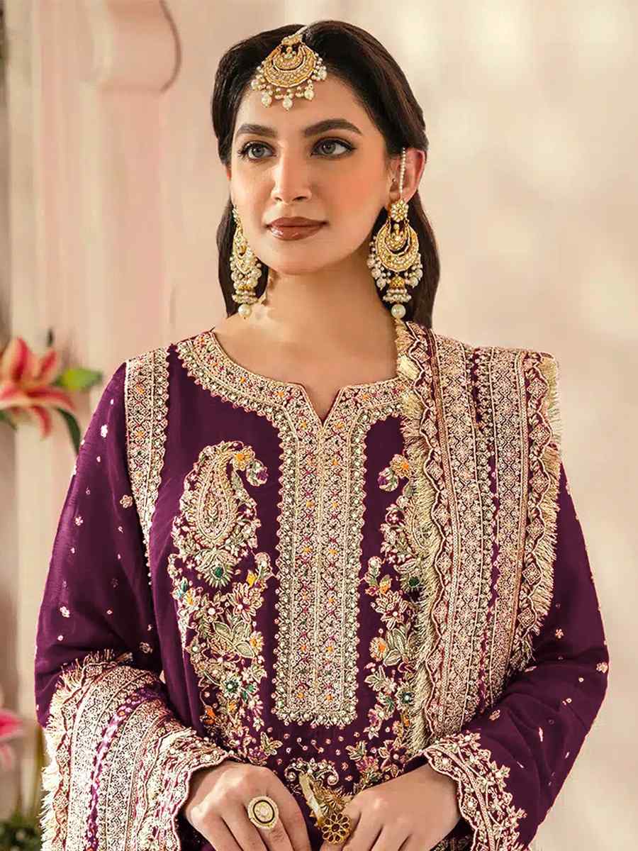 Purple Georgette Embroidered Festival Casual Pant Salwar Kameez