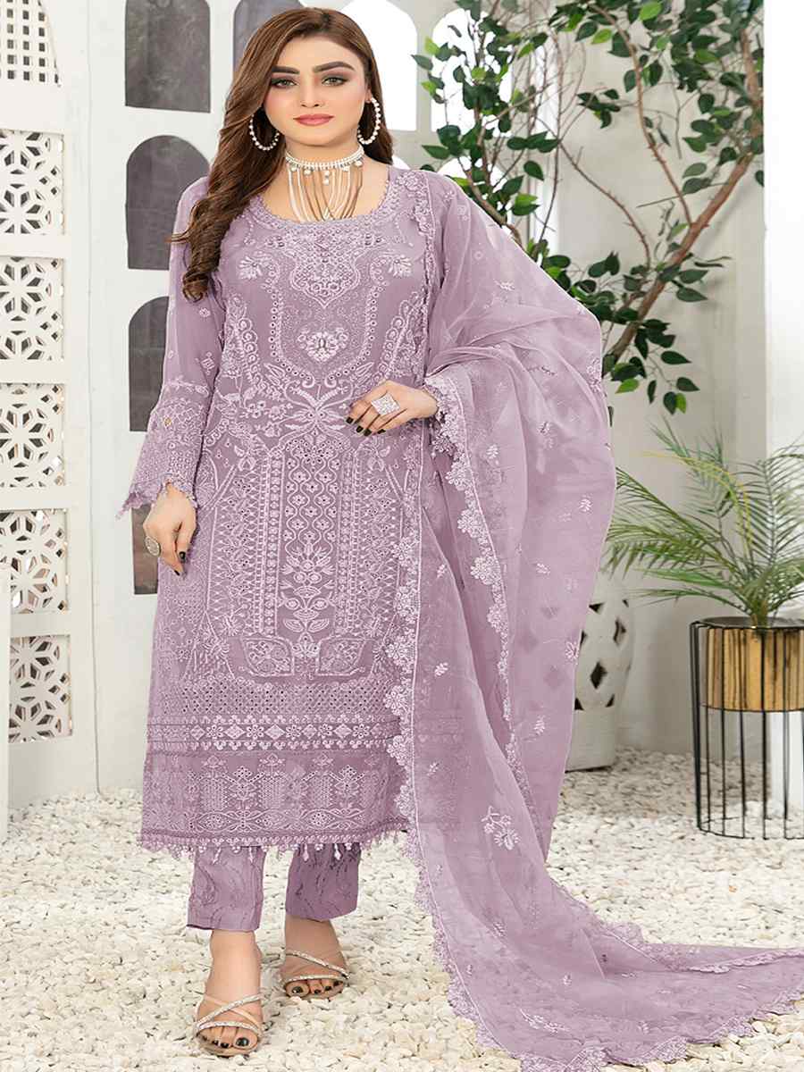 Purple Georgette Embroidered Festival Casual Pant Salwar Kameez