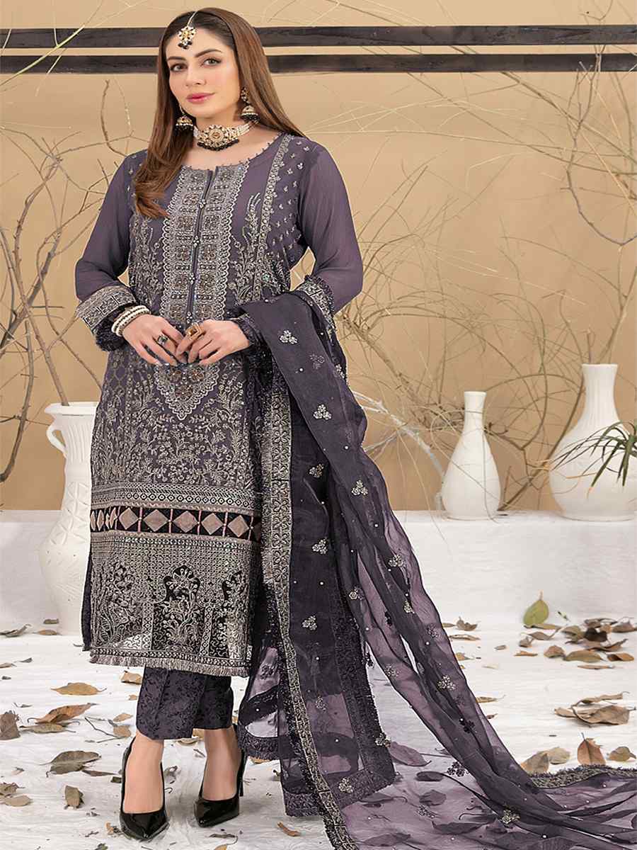 Purple Georgette Embroidered Festival Casual Pant Salwar Kameez