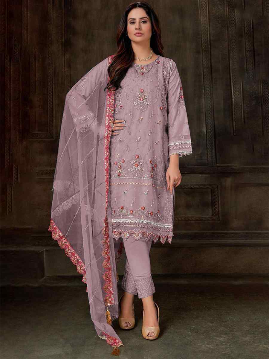 Purple Georgette Embroidered Festival Casual Pant Salwar Kameez