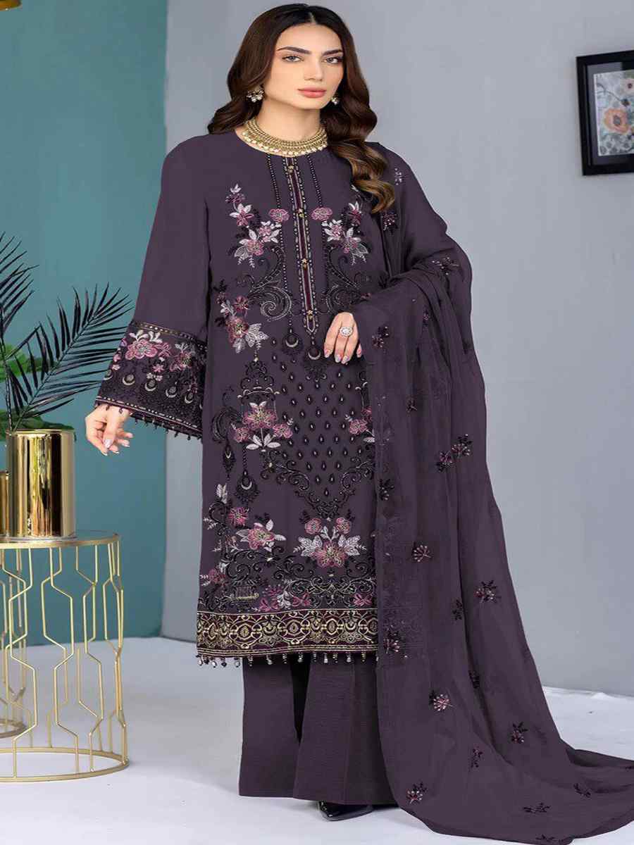 Purple Georgette Embroidered Festival Casual Pant Salwar Kameez