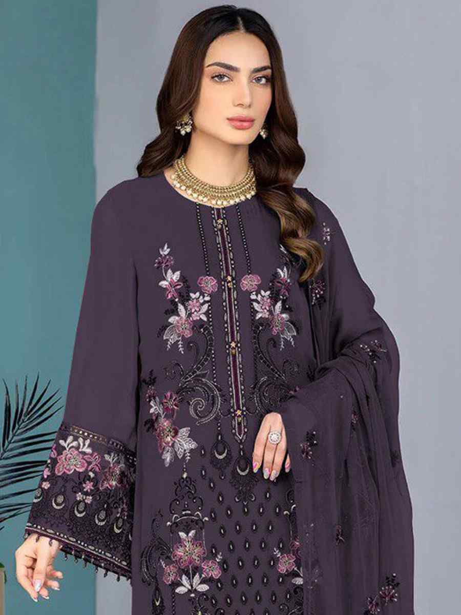 Purple Georgette Embroidered Festival Casual Pant Salwar Kameez