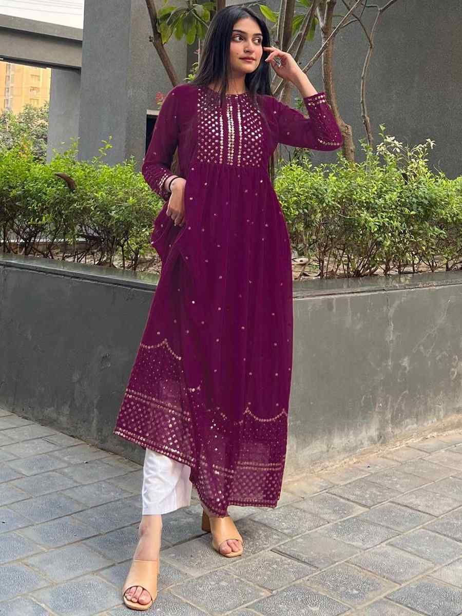 Purple Georgette Embroidered Festival Casual Ready Pant Salwar Kameez