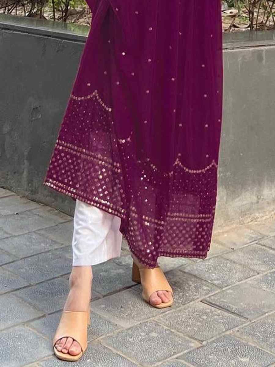 Purple Georgette Embroidered Festival Casual Ready Pant Salwar Kameez