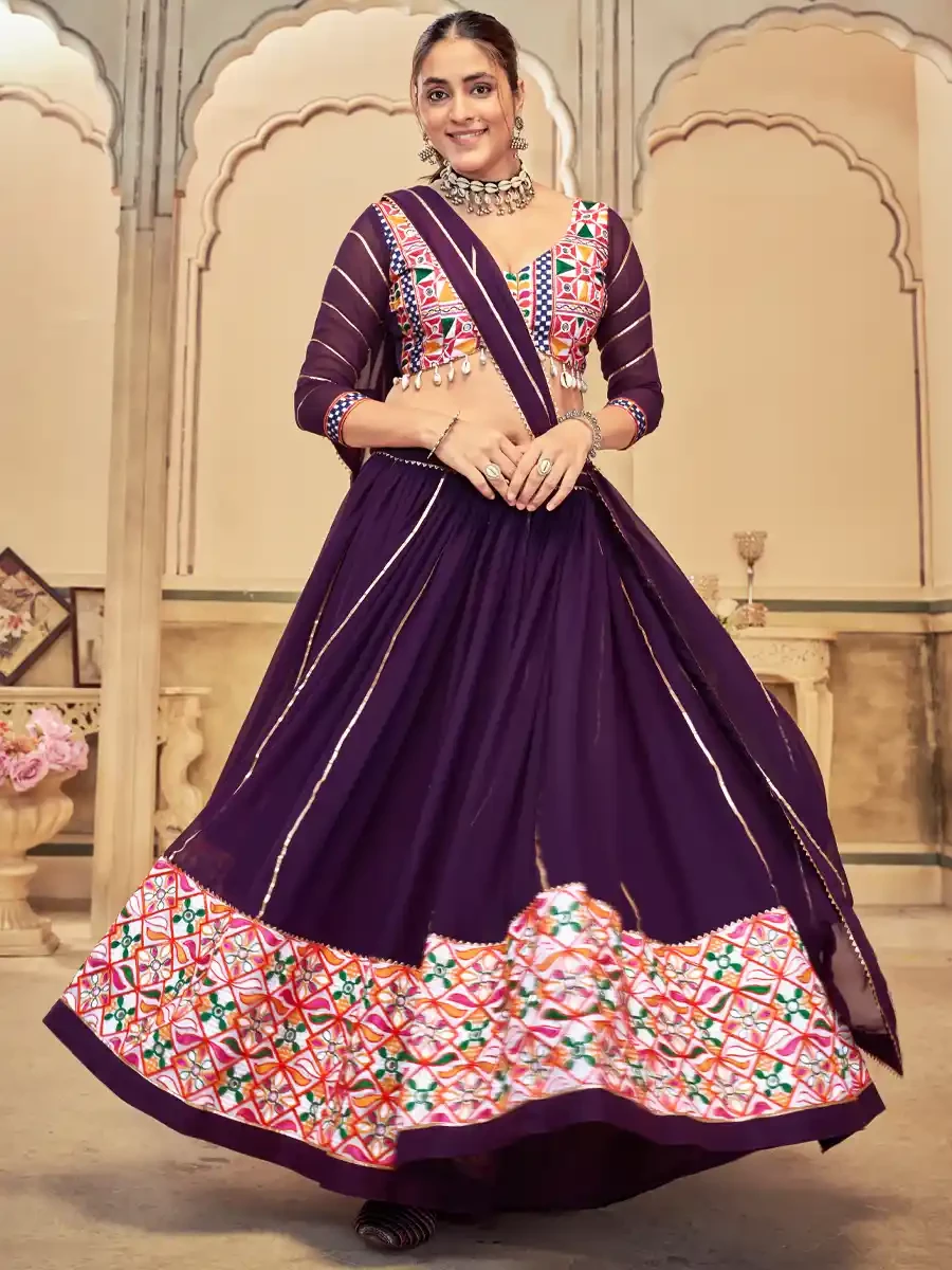 Purple Georgette Embroidered Festival Mehendi Traditional Lehenga Choli