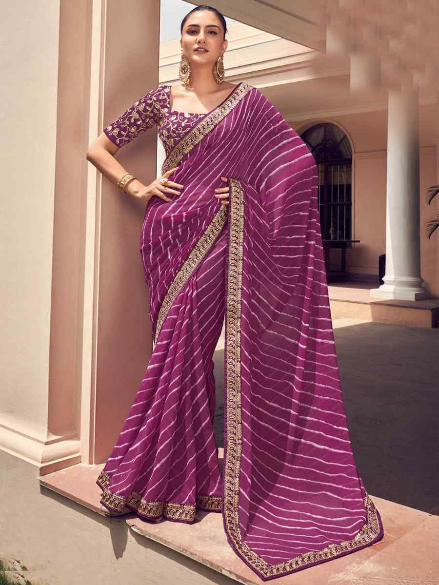 Purple Georgette Embroidered Festival Party Classic Style Saree