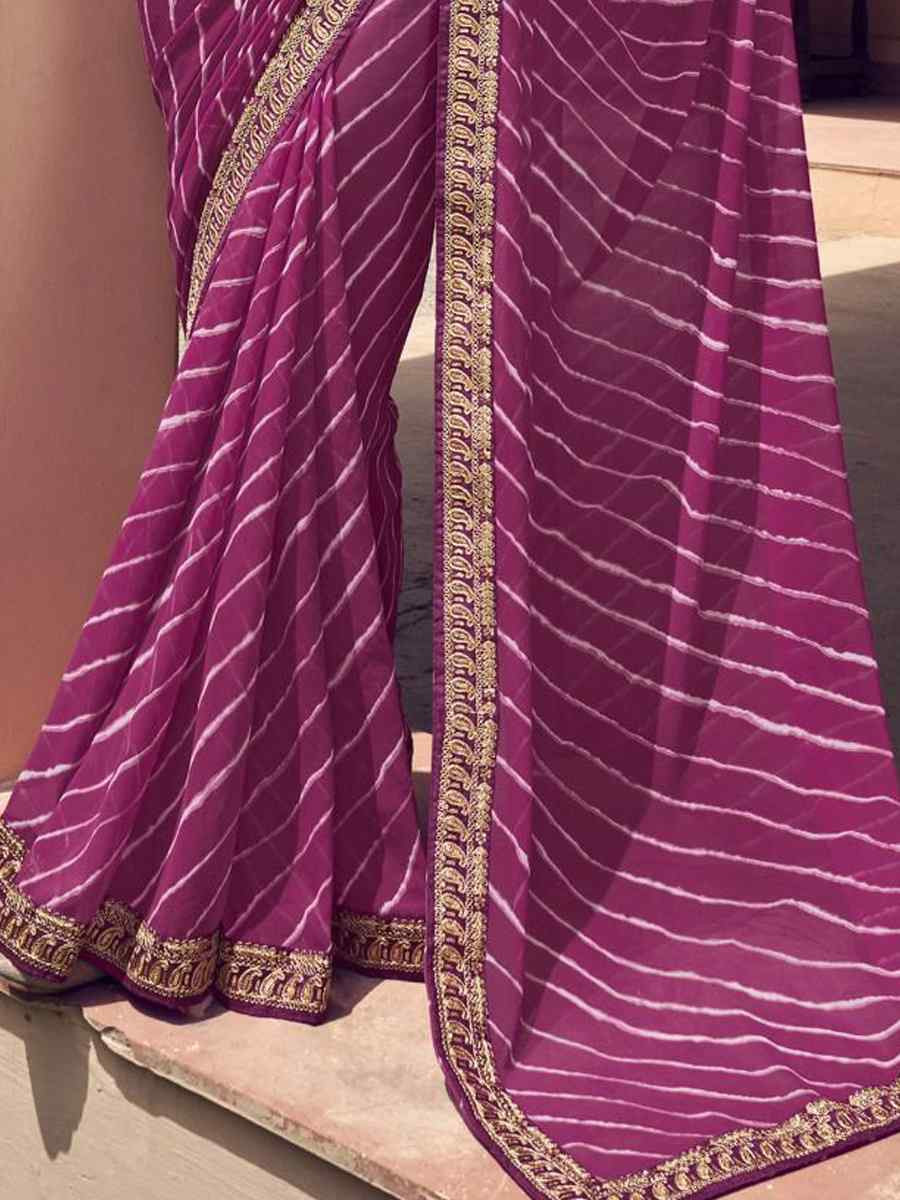 Purple Georgette Embroidered Festival Party Classic Style Saree