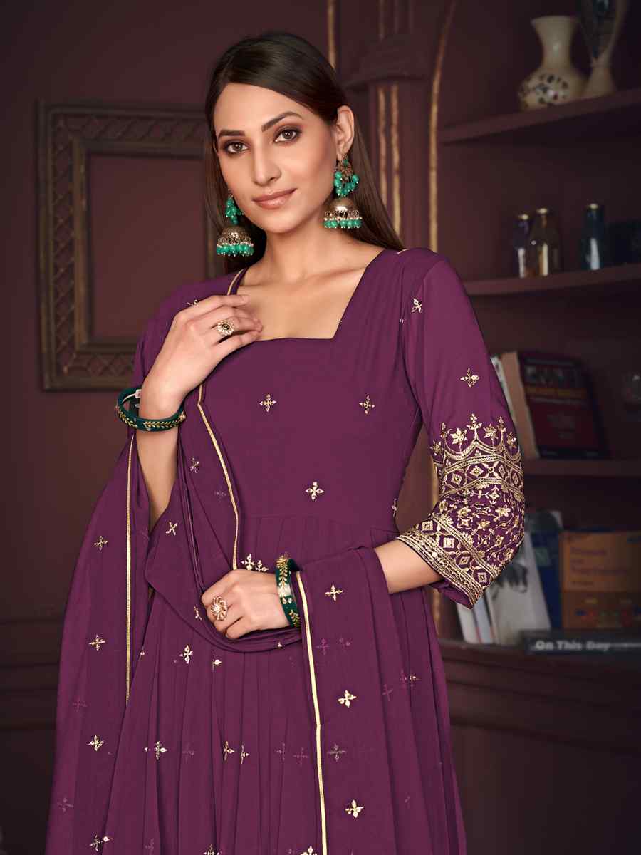 Purple Georgette Embroidered Festival Wedding Anarkali Salwar Kameez