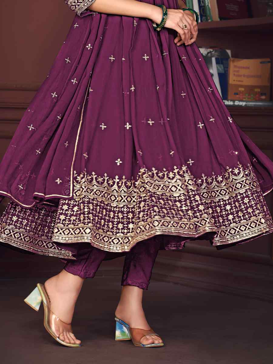 Purple Georgette Embroidered Festival Wedding Anarkali Salwar Kameez