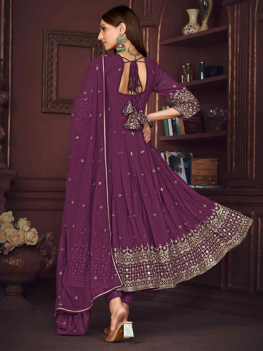 Purple Georgette Embroidered Festival Wedding Anarkali Salwar Kameez