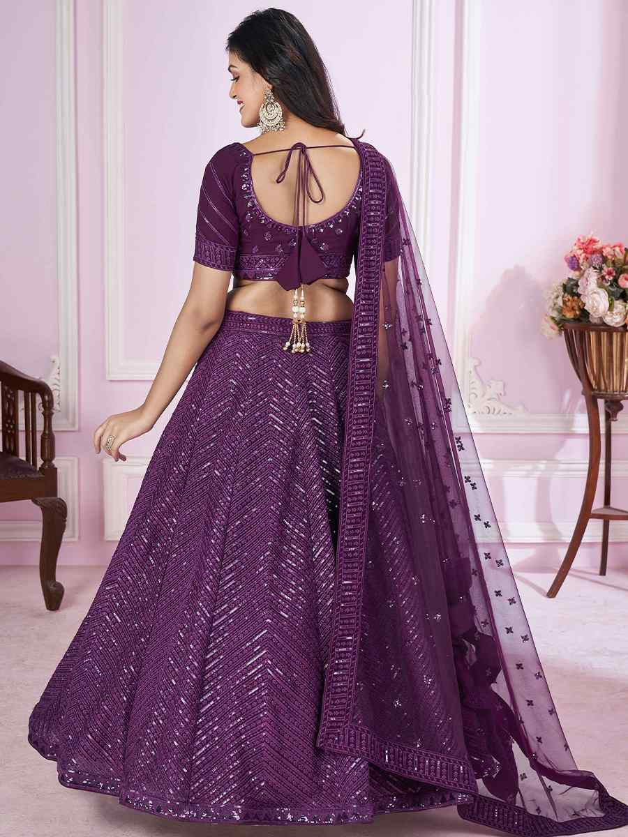 Purple Georgette Embroidered Festival Wedding Heavy Border Lehenga Choli