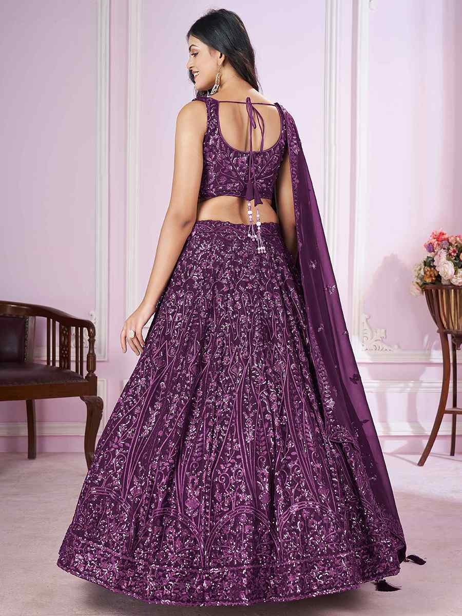 Purple Georgette Embroidered Festival Wedding Heavy Border Lehenga Choli