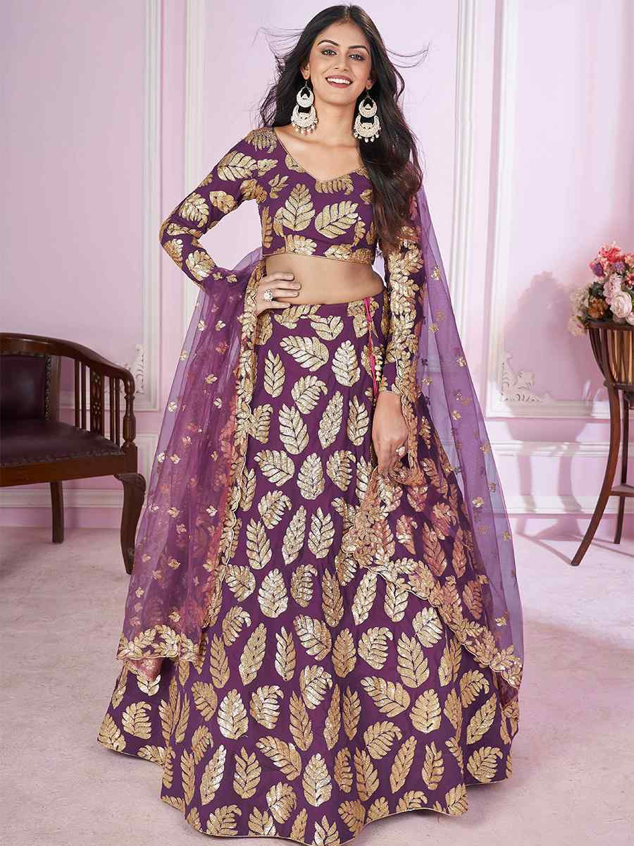 Purple Georgette Embroidered Festival Wedding Heavy Border Lehenga Choli