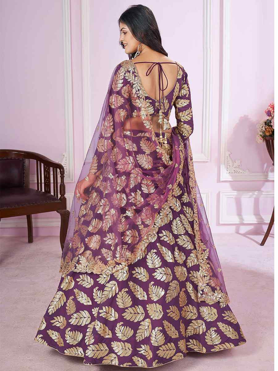 Purple Georgette Embroidered Festival Wedding Heavy Border Lehenga Choli