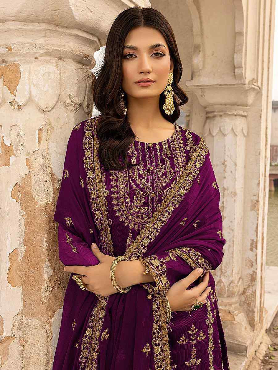 Purple Georgette Embroidered Festival Wedding Pant Salwar Kameez