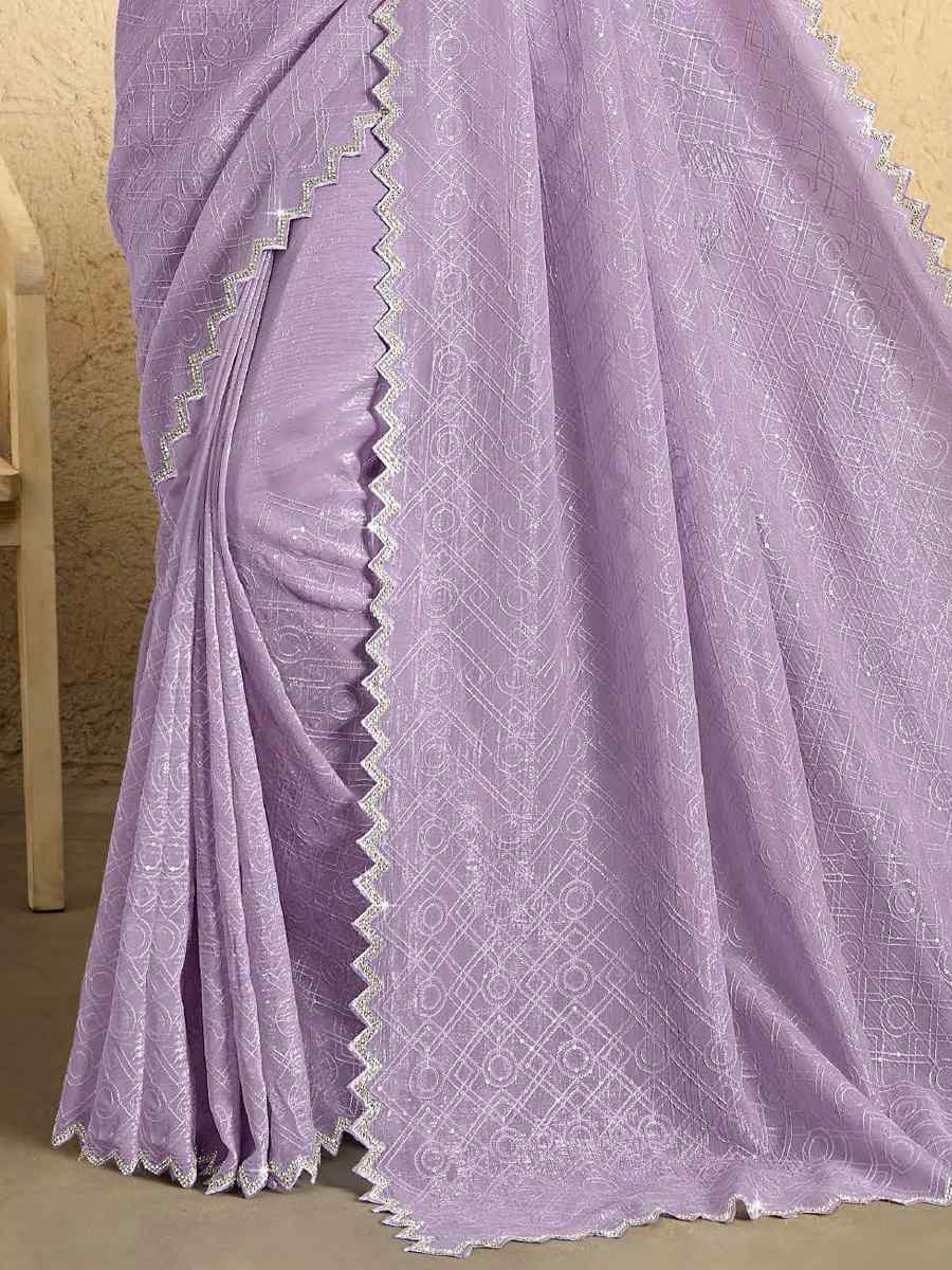 Purple Georgette Embroidered Reception Party Heavy Border Saree