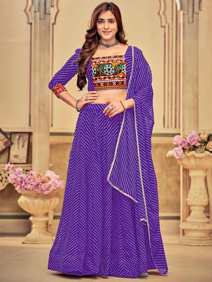 Purple Georgette Embroidery Reception Party Wear Heavy Border Lehenga Choli