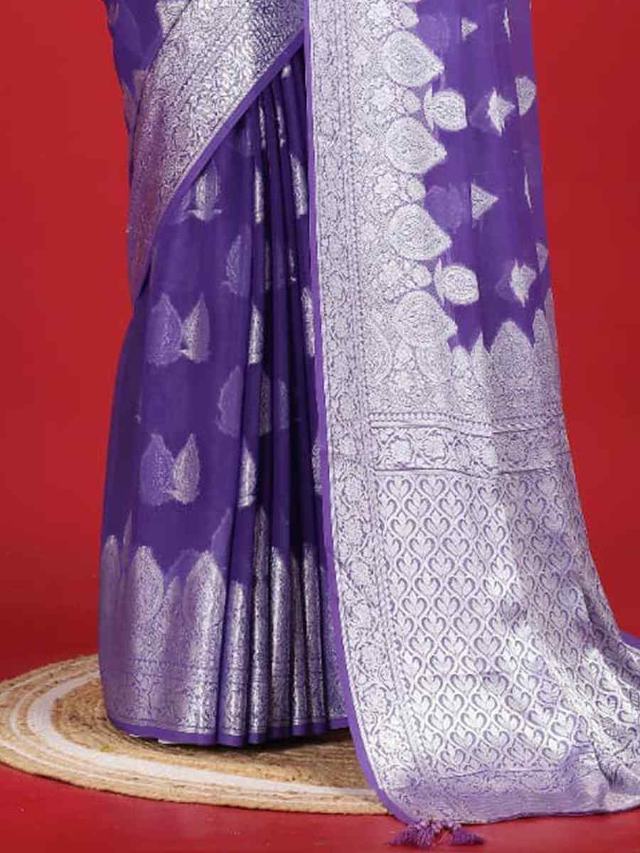 Purple Georgette Handwoven Festival Wedding Classic Style Saree