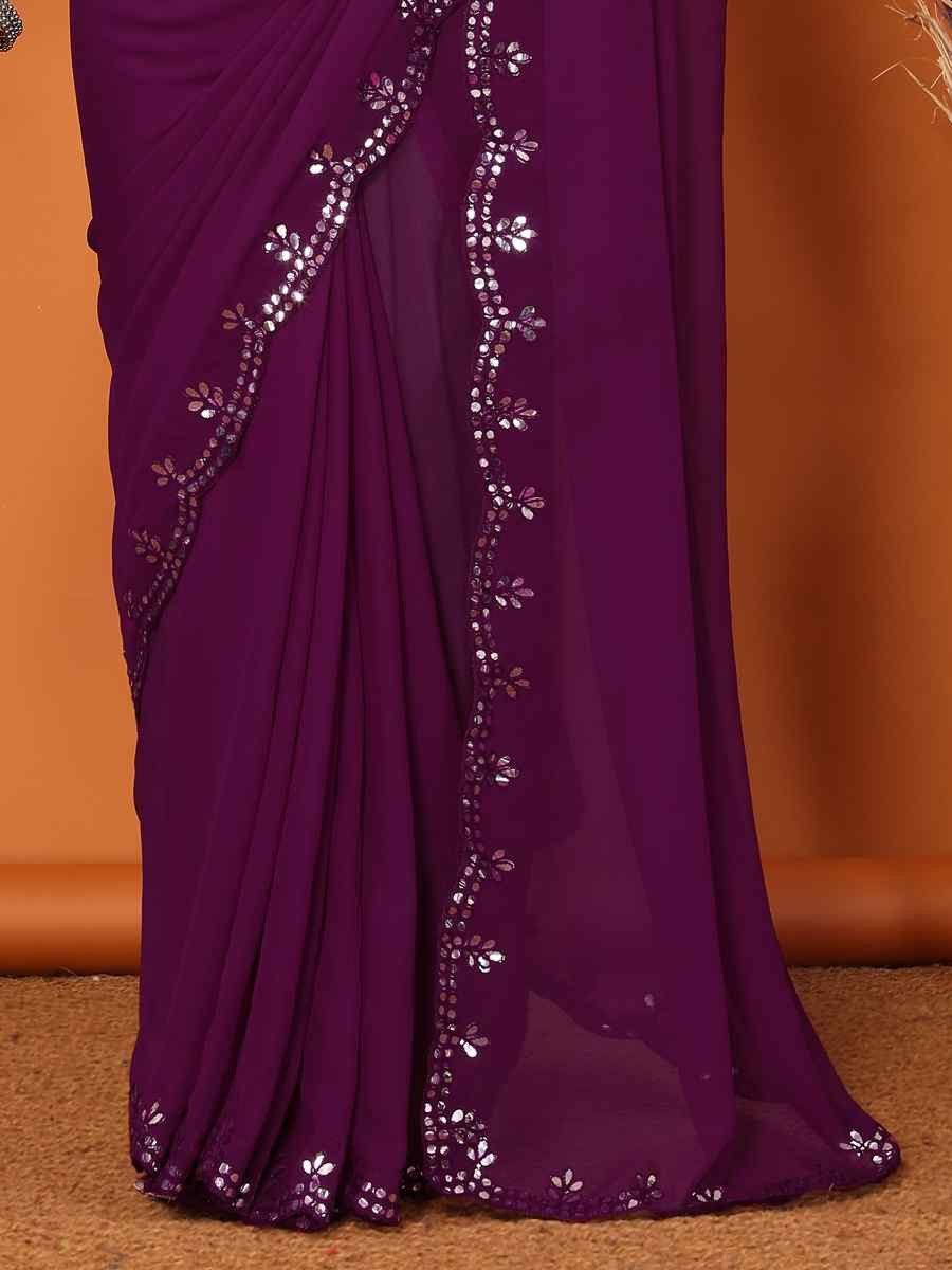 Purple Georgette Handwoven Festival Wedding Heavy Border Saree