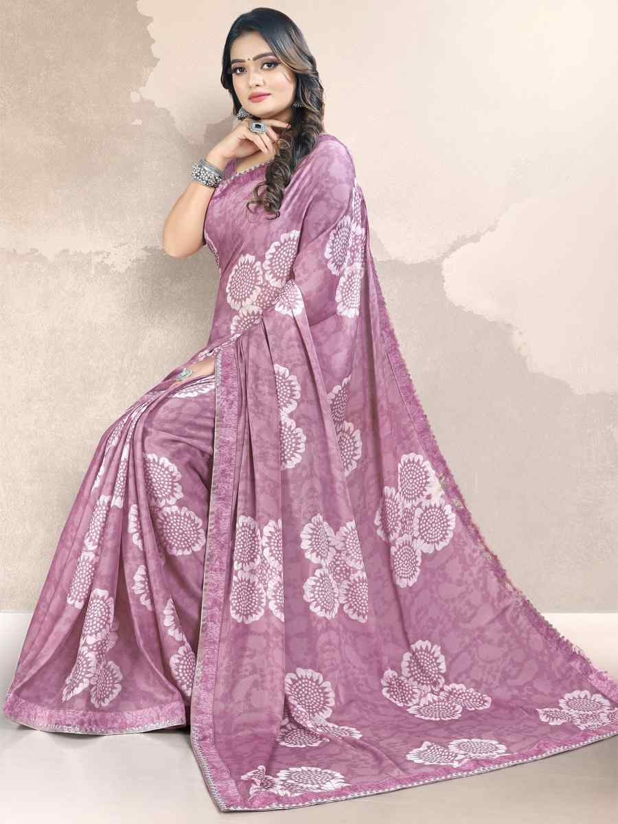 Purple Georgette Printed Festival Casual Contemporary Saree