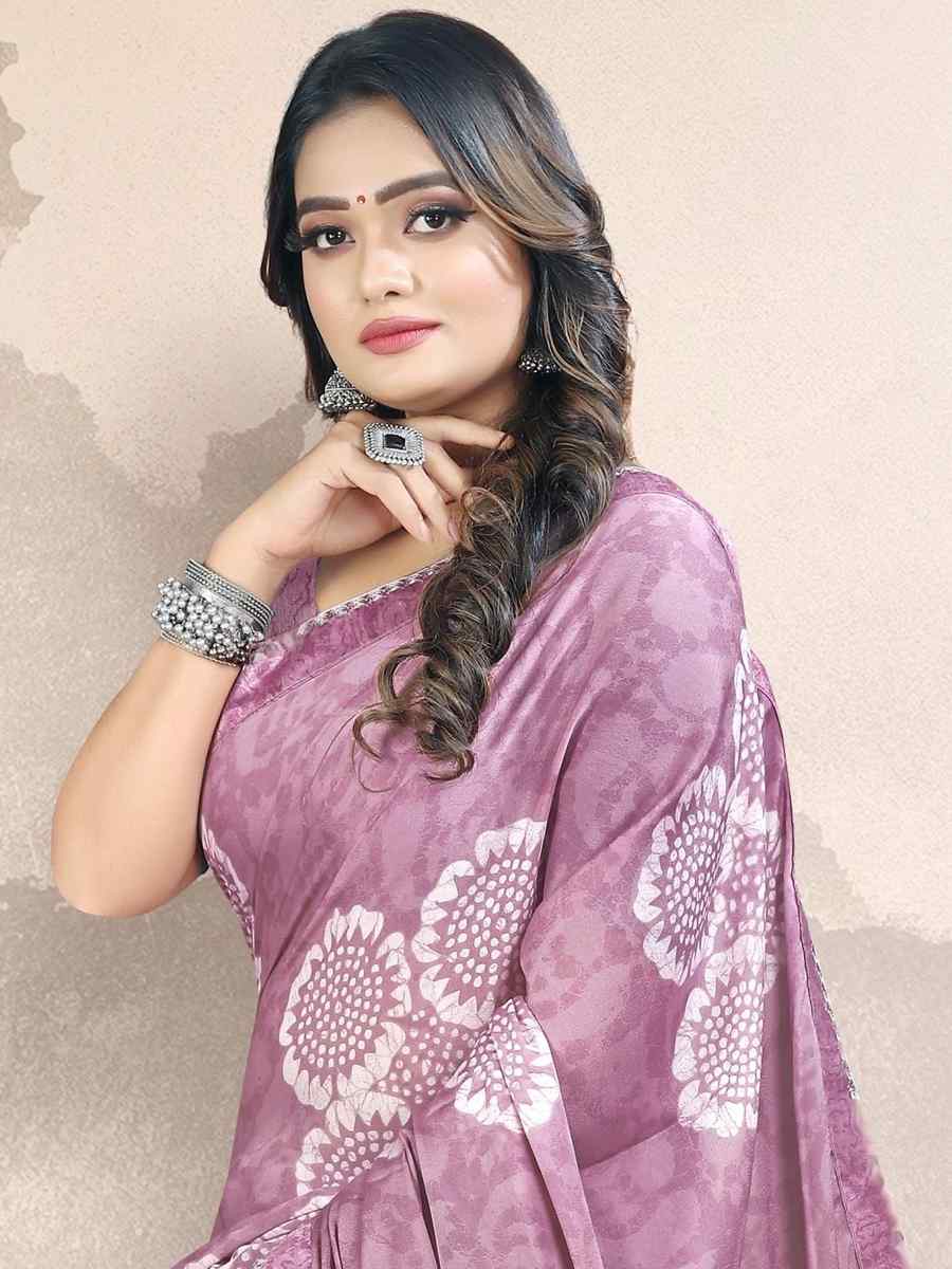 Purple Georgette Printed Festival Casual Contemporary Saree